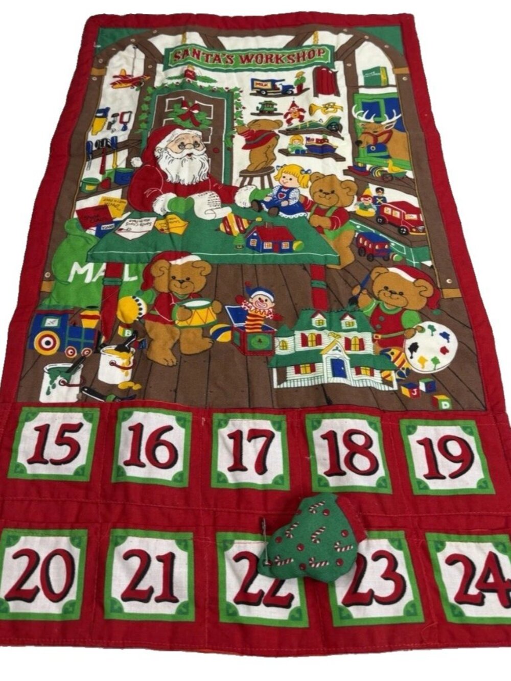 VTG Advent Calendar Santa Workshop Beary Merry Christmas 10 Day Countdown W/tree